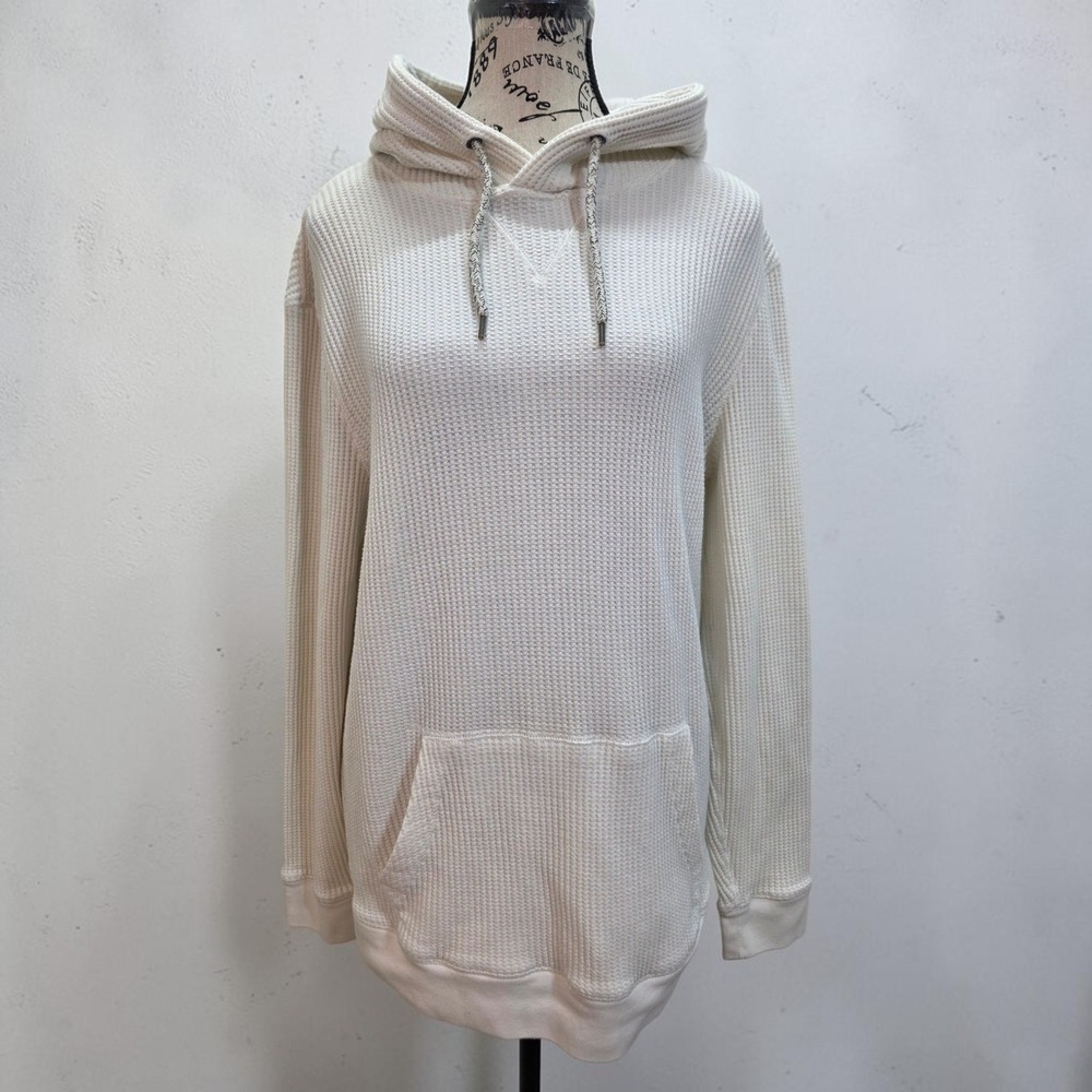 American Eagle Waffle Knit Thermal Hoodie Sweatshirt Small Cream Off White Cozy